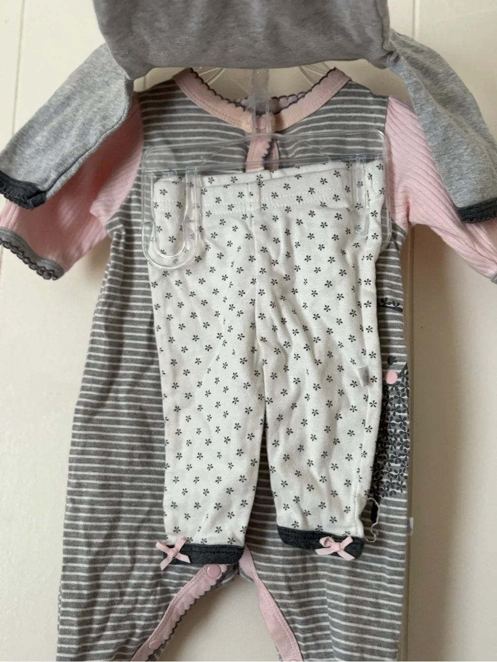 Grey & Pink Baby One-Piece Bodysuit Set